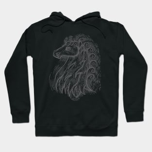 Side Profile of a Horse Head with Curly Hair Hand Drawn Illustration Hoodie